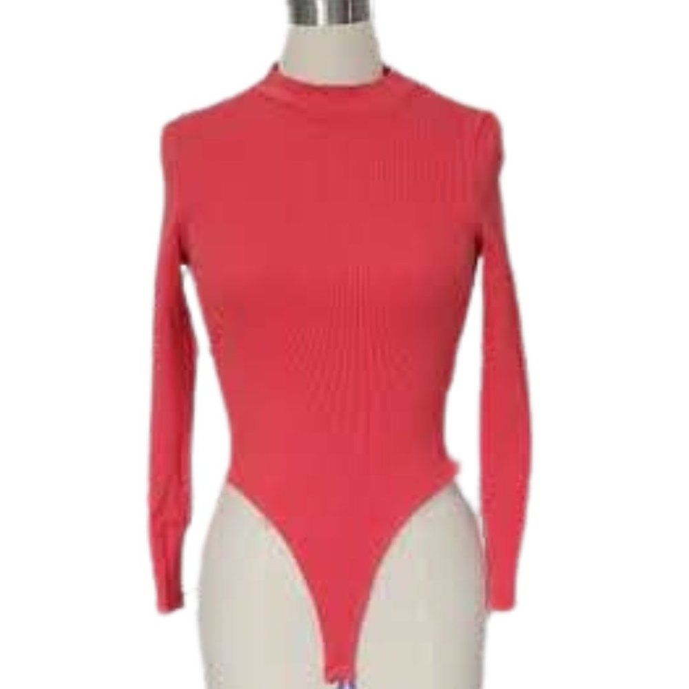 BRASS PLUM CORAL RIB KNIT BODYSUIT SIZE L